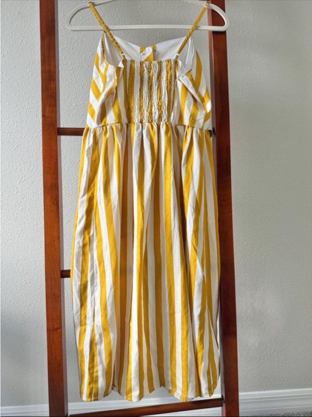 Style House yellow/white striped cami dress button-through front, patch pockets - Picture 3 of 5